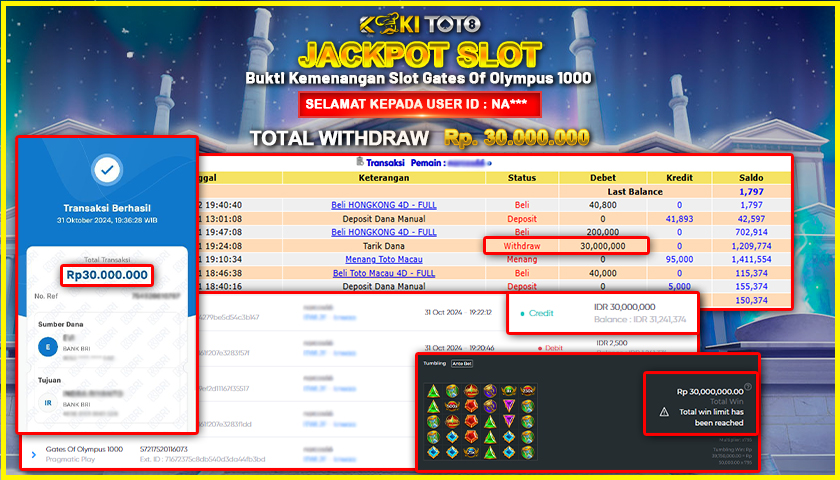 KOKITOTO JACKPOT SLOT GATES OF OLYMPUS 1000 Rp. 30.000.000,- LUNAS