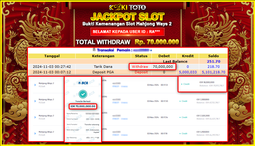 KOKITOTO JACKPOT SLOT MAHJONG WAYS 2 Rp. 70.000.000,- LUNAS