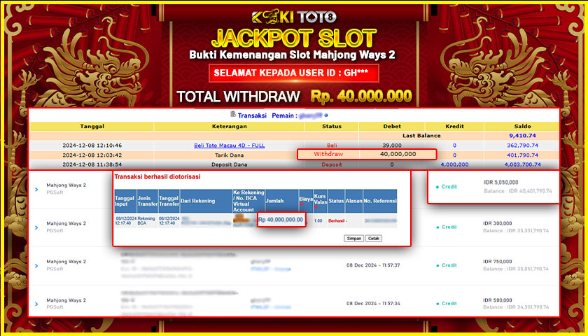 KOKITOTO JACKPOT SLOT MAHJONG WAYS 2 Rp. 40.000.000,- LUNAS