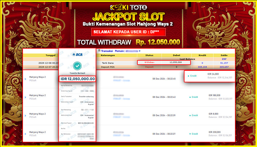 KOKITOTO JACKPOT SLOT MAHJONG WAYS 2 Rp. 12.050.000,- LUNAS