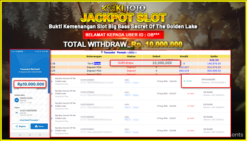KOKITOTO JACKPOT SLOT BIG BASS SECRET OF THE GOLDEN LAKE Rp. 10.000.000,- LUNAS