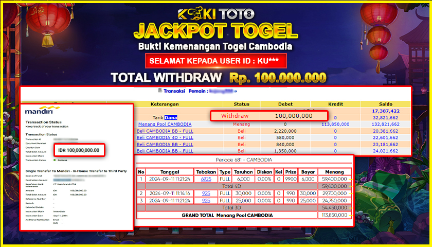KOKITOTO JACKPOT TOGEL CAMBODIA Rp. 100.000.000,- LUNAS
