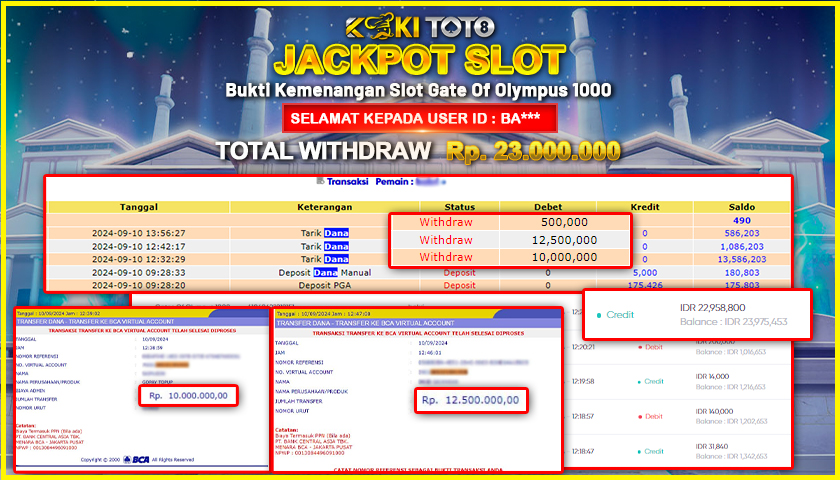 KOKITOTO JACKPOT SLOT GATE OF OLYMPUS 1000 Rp. 23.000.000,- LUNAS