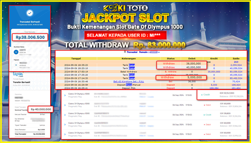 KOKITOTO JACKPOT SLOT GATE OF OLYMPUS 1000 Rp. 83.000.000,- LUNAS