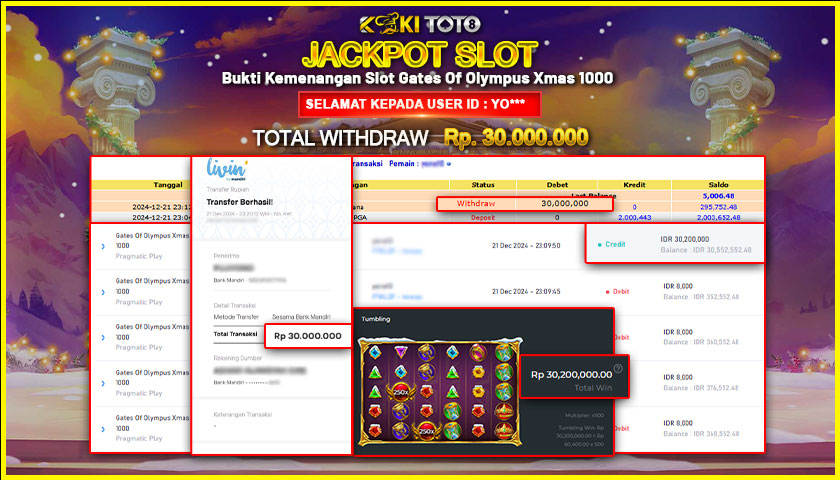 KOKITOTO JACKPOT SLOT GATES OF OLYMPUS XMAS 1000 Rp. 30.000.000,- LUNAS