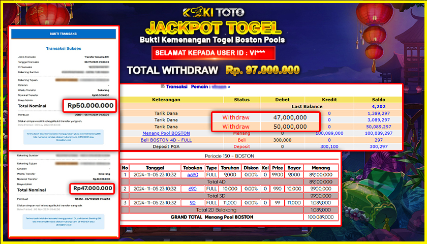 KOKITOTO JACKPOT TOGEL BOSTON POOLS Rp. 97.000.000,- LUNAS