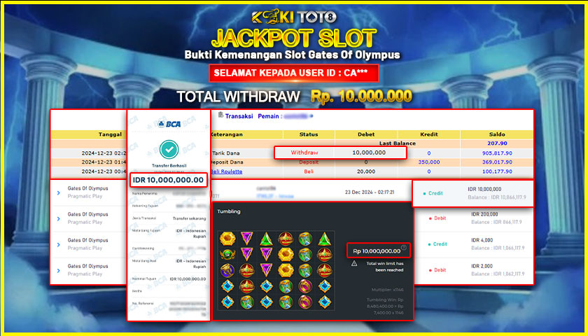 KOKITOTO JACKPOT SLOT GATES OF OLYMPUS Rp. 10.000.000,- LUNAS