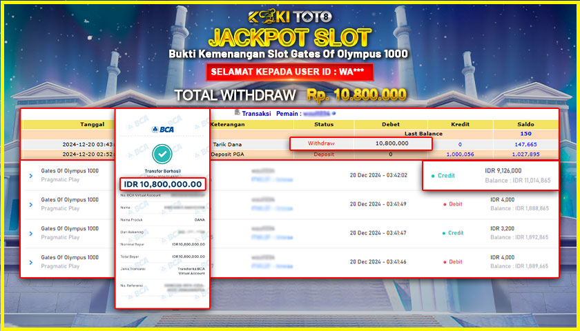 KOKITOTO JACKPOT SLOT GATES OF OLYMPUS 1000 Rp. 10.800.000,- LUNAS