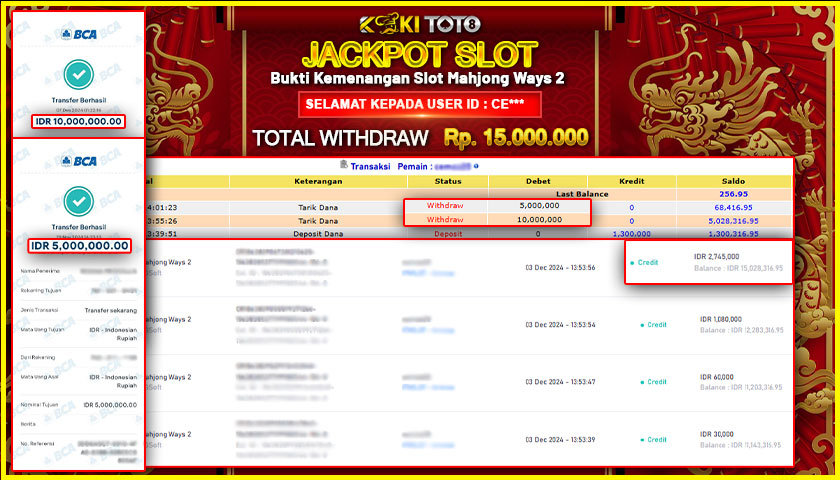 KOKITOTO JACKPOT SLOT MAHJONG WAYS 2 Rp. 15.000.000,- LUNAS