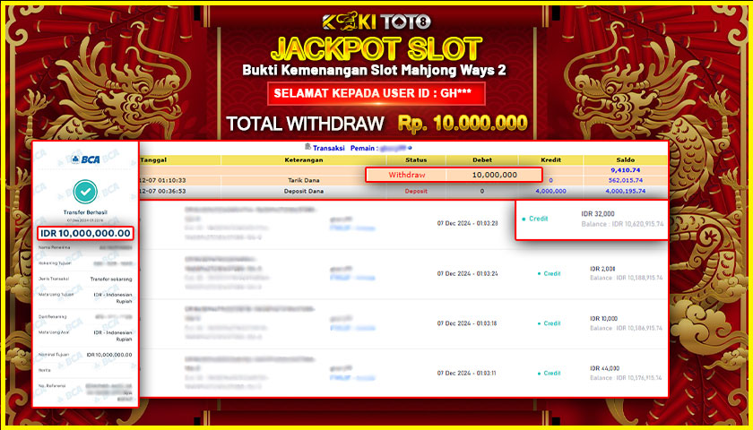 KOKITOTO JACKPOT SLOT MAHJONG WAYS 2 Rp. 10.000.000,- LUNAS