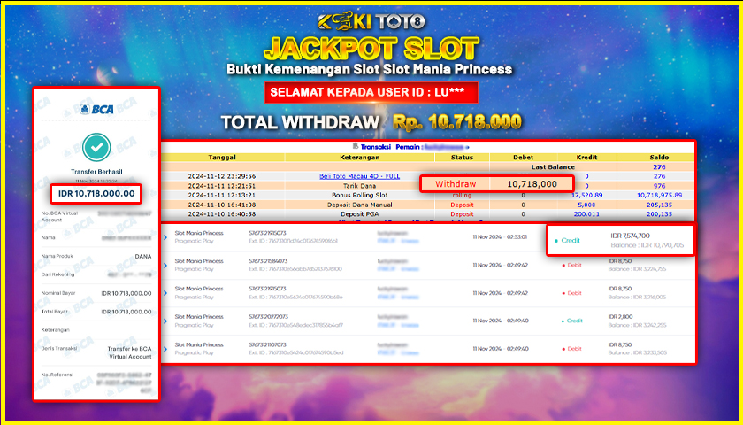 KOKITOTO JACKPOT SLOT SLOT MANIA PRINCESS Rp. 10.718.000,- LUNAS