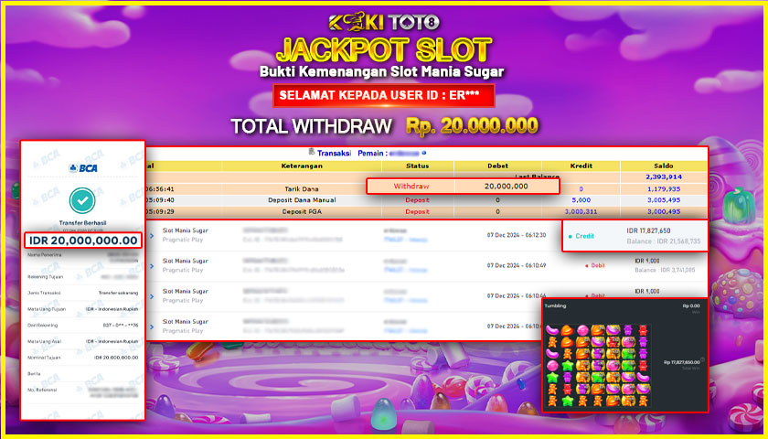 KOKITOTO JACKPOT SLOT MANIA SUGAR Rp. 20.000.000,- LUNAS