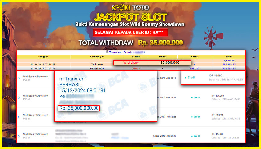 KOKITOTO JACKPOT SLOT WILD BOUNTY SHOWDOWN Rp. 35.000.000,- LUNAS
