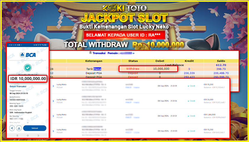 KOKITOTO JACKPOT SLOT LUCKY NEKO Rp. 10.000.000,- LUNAS