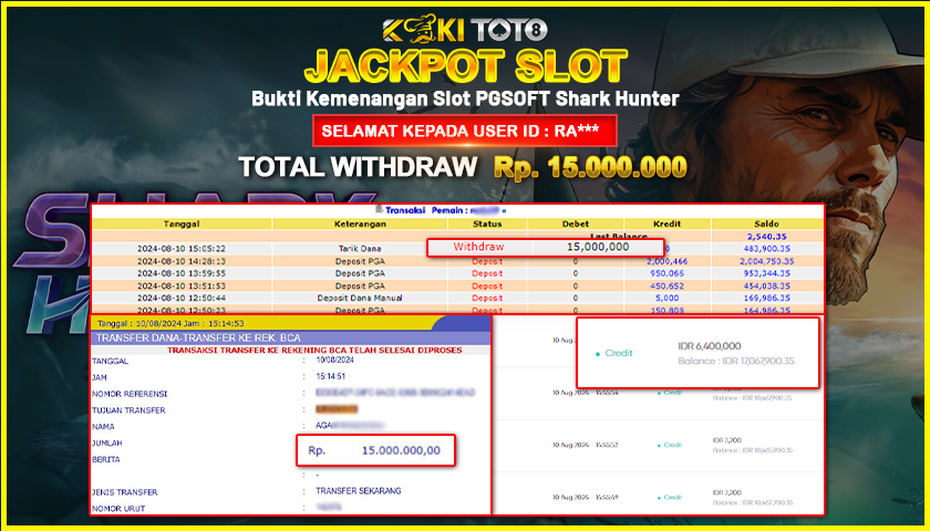 KOKITOTO JACKPOT SLOT SHARK HUNTER Rp. 15.000.000,- LUNAS