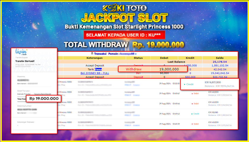 KOKITOTO JACKPOT SLOT STARLIGHT PRINCESS 1000 Rp. 19.000.000,- LUNAS