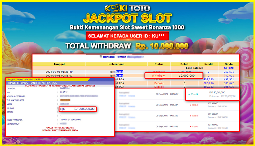 KOKITOTO JACKPOT SLOT SWEET BONANZA 1000 Rp. 10.000.000,- LUNAS