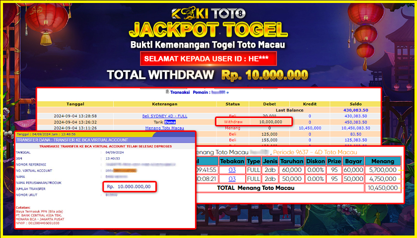 KOKITOTO JACKPOT TOGEL TOTO MACAU Rp. 10.000.000,- LUNAS