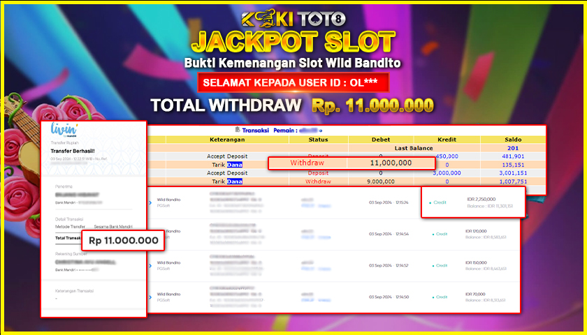 KOKITOTO JACKPOT SLOT WILD BANDITO Rp. 11.000.000,- LUNAS